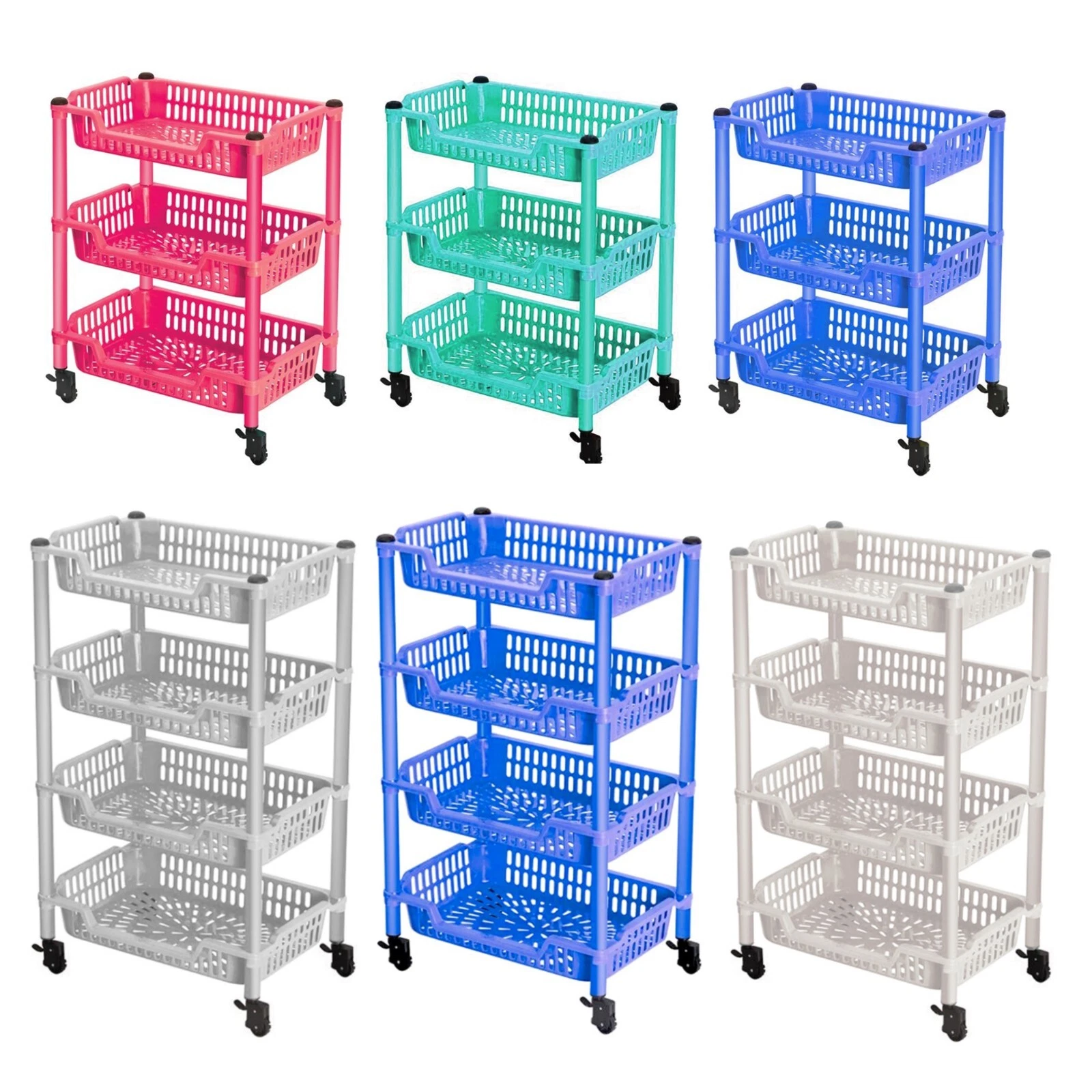 3/4 Tier Kitchen Trolley Fruit Vegetable Storage Cart Organiser Rack On Wheels
