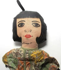 ANTIQUE FLAPPER GIRL FABRIC LINGERIE BAG DOLL 22 INCHES
