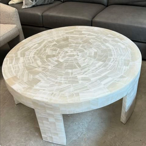 Adorable Selenite Stone Round Coffee Table Top Luxurious Centerpiece Hallway Top