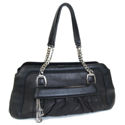 Cartier Tote Bag Must-have Ladonya Black Dark Brown Leather Used Chain  Shoulder