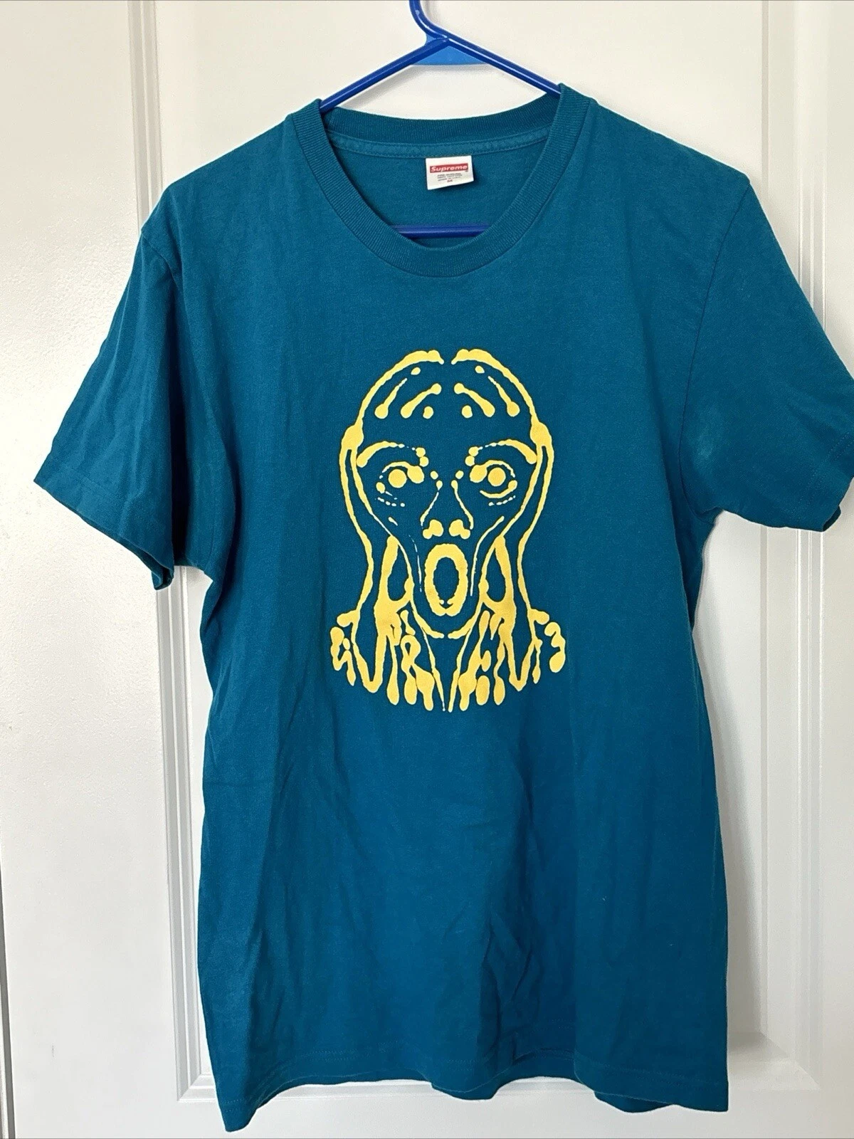 Supreme SS17 T shirt Homme Scream Bleu Jaune Homme Taille Moyenne RARE