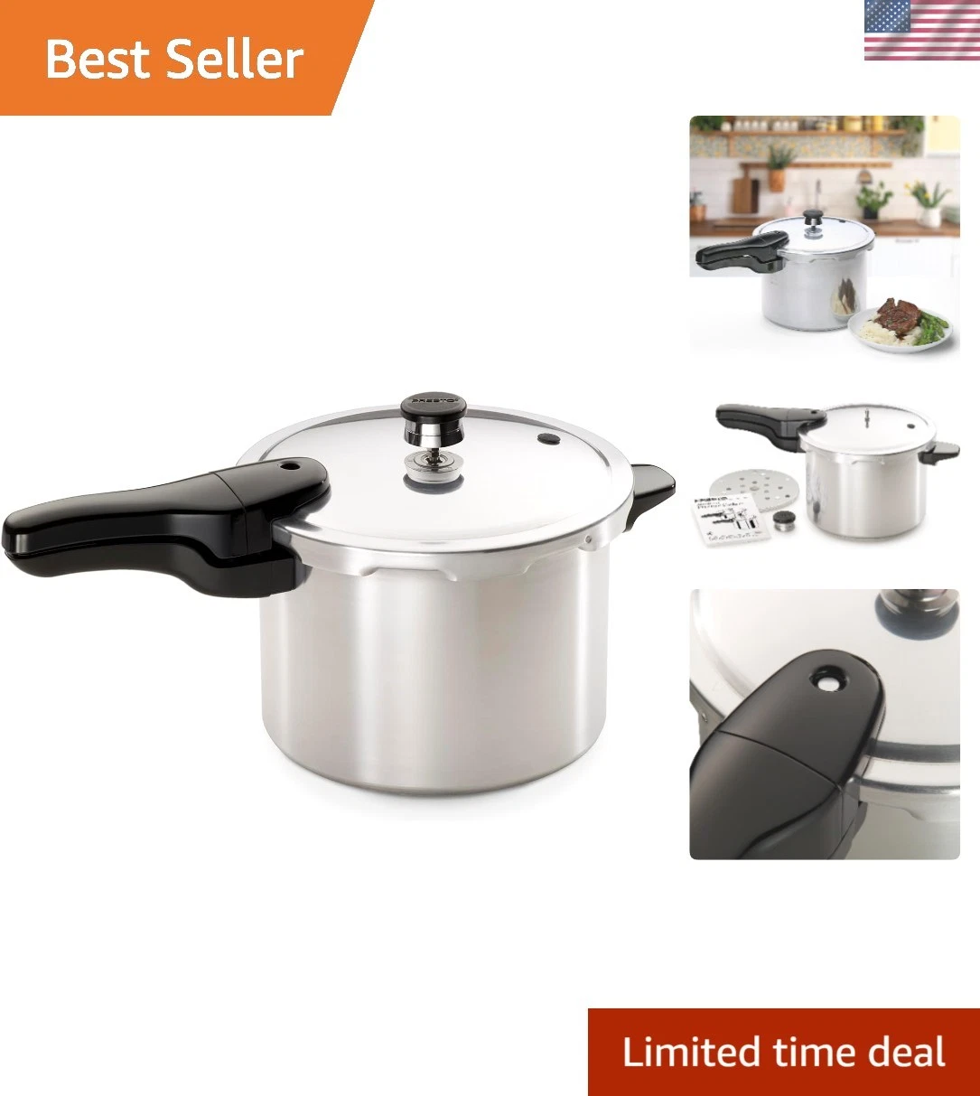 Durable and Easy-Clean 6-Quart Aluminum Pressure Cooker with 12-