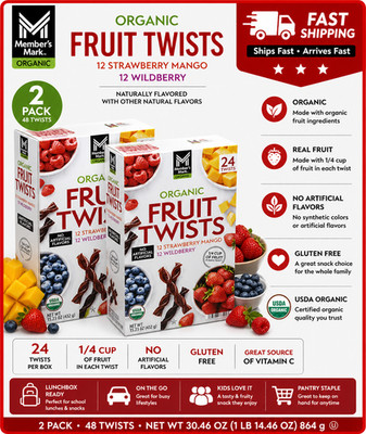 2PACK Member's Mark Organic Fruit Twists Variety Pack, 0.63 oz, 24 Count