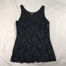 Express Tank Top Womens M Black Lace Floral Stretch Lined Scallop Hem Camisole