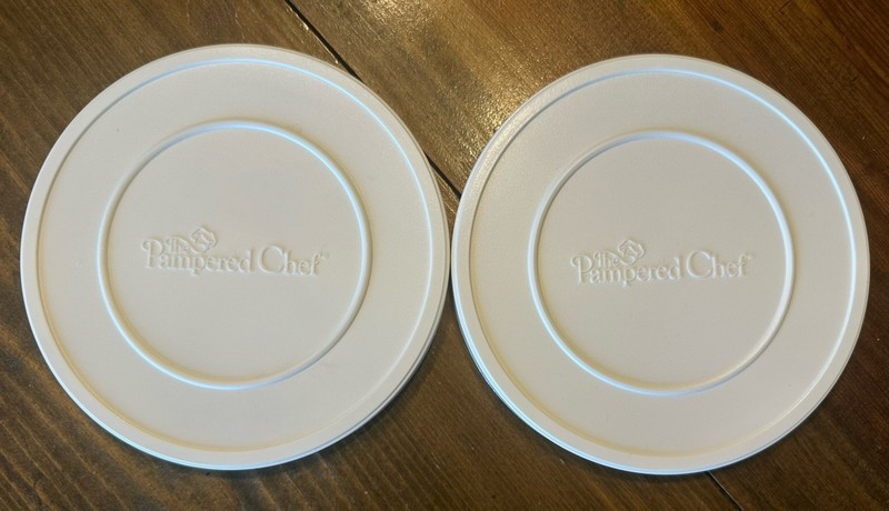 Set Of 2 - Pampered Chef PC Manual Food Processor White Plastic Lids Only 5.5"