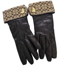 Coach Leather Cuff Gloves Cashmere Lining Signature Button Logo Size 7 With Tag
