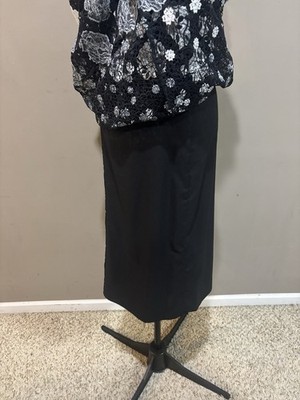 ML Monique Lhuillier Black White Floral Lace Midi Dress Size 4 Flutter  Sleeve | eBay
