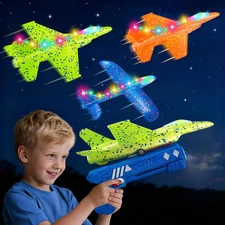 3 Pack Airplane Launcher Toys, 13.2 Inch LED Foam 2025 F-15 Eagle Fighter Jet ＆