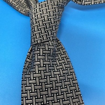 Stanford Silk Black Silver Geometric Neck Tie 100% Silk