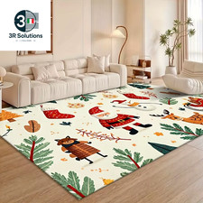 Christmas Carpet Cartoon Carpet Snowman Santa Rug