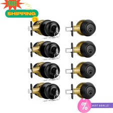 NEW 4 Pack Front Door Lock Set Deadbolt Door Knob Keyed Alike Matte Black