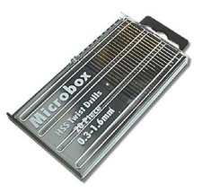 20PC MICROBOX OF PRECISION HSS DRILL BITS 0.3MM TO 1.6MM