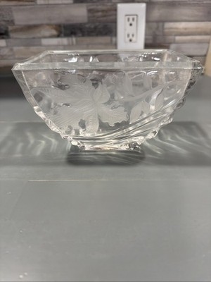 Vintage Clear Crystal Etched Iris Made in West Germany for FTDA Planter Vase