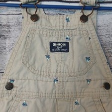 OshKosh B'gosh Beige Sailboat Nautical Woven Cotton Overall One-Piece 9 Months