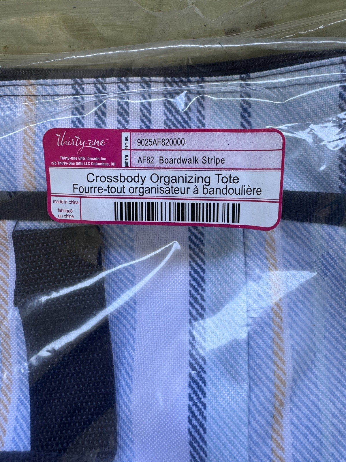 Thirty-One Striped Crossbody Organizing Tote Boardwalk Stripe Blue Yellow