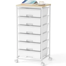 Rolling Storage Cart with Drawers,Utility Cart with 6 Large Drawers and Woode...