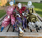 Vintage 1980's HARLEQUIN Porcelain Doll Jester Clowns Set of 3