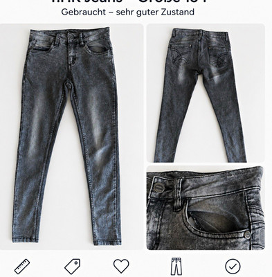 Y.F.K Jeans Größe 154 Grau Skinny Slim Fit Knopfverschluss Five-Pocket