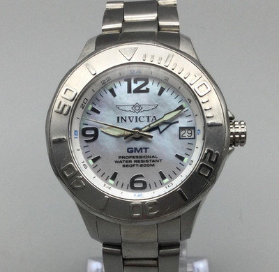 Invicta GMT Ocean Ghost Watch Womens 34mm 200M Date MOP Swiss New Battery 6.5''