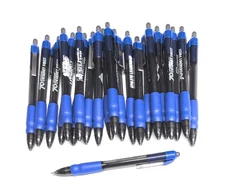 20ct Lot Misprint Click Pens MAXGLIDE Hub Pen: Thick Rubber Grip BLUE w/BLUE INK