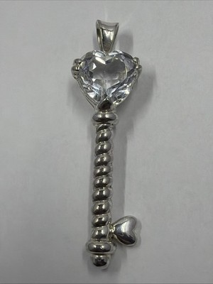 VINTAGE 2'' STERLINGSILBER HERZSCHLIFF FRANZÖSISCHE PASTE FACETTIERTER STEIN SKELTON SCHLÜSSELANHÄNGER