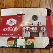Holiday Time Christmas Nutcracker Mantel Scarf 82x29 Multicolor Plaid Red NEW