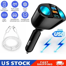 Dual USB Car Cigarette Lighter Socket Splitter Power Adapter Charger Outlet 12V