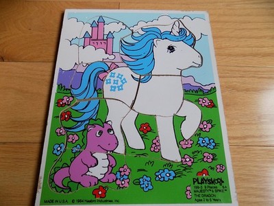 My Little Pony Wood Frame Tray Puzzle  Majesty and Spike  Playskool 1984
