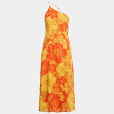 Faithfull The Brand YellowOrange Floral Print Linen Soko Midi Dress S