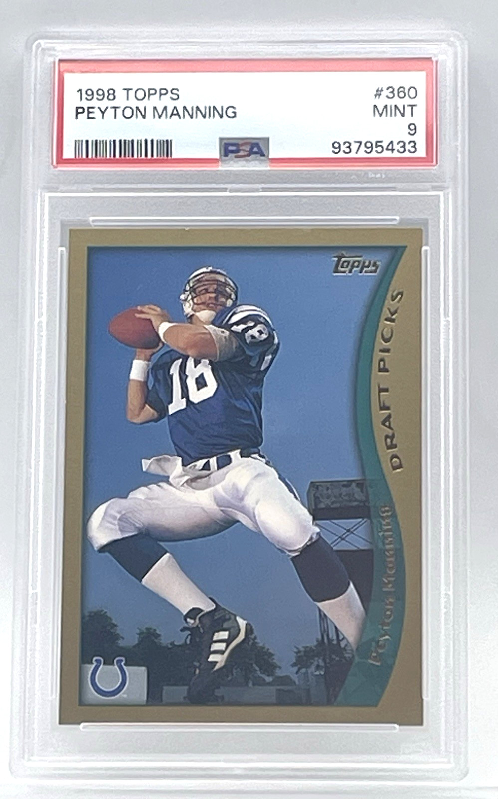 PEYTON MANNING - 1998 TOPPS NFL DRAFT PICKS ROOKIE CARD - PSA 9 MINT - COLTS view 2