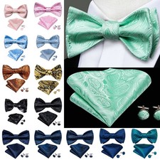 Self Mens Bowtie Hankie Cufflinks Set Wedding Formal Casual Bow Ties