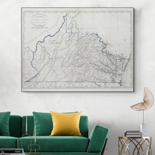 1796 Map of Virginia – Counties, Rivers, Roads, Settlements & Appalachian Range