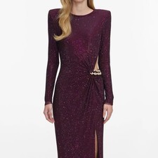 Self Portrait BURGUNDY RHINESTONE EMBELLISHED MAXI DRESS 970 Size US 4 UK 8