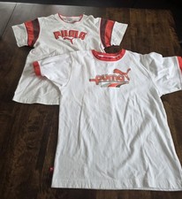 2 Vintage Puma Ringer Youth T Shirts Orange White 80s