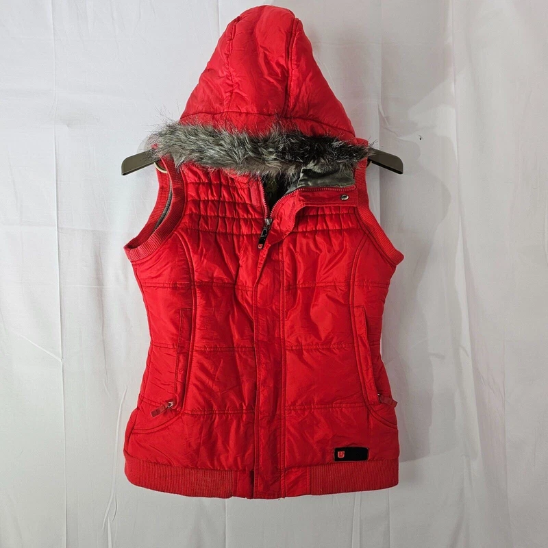 burton vest puffer dry ride hooded faux fur ski insulated jacket