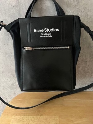 Acne Studios Small Black Canvas Shoulder Bag with Zipper Pocket