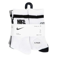Nike Kids Crew 6 Pack Unisex Socks - White Size 10C-3Y