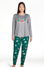 Joyspun Women s Long Sleeve Pajama Set XMAS Holiday GREEN/HEATHER SMALL NWT