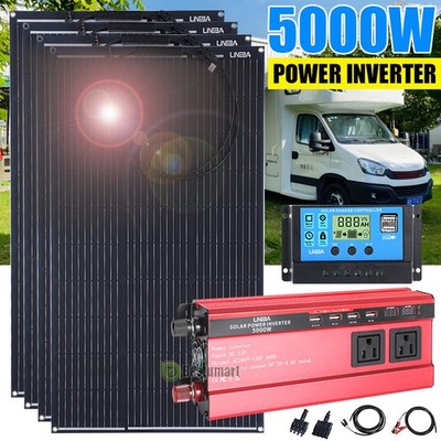 5000W Power Inverter w/ Solar Panel Kit 12V Off Grid For Home RV Camping
