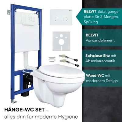 Juego completo elemento de pared de inodoro fregadero colgante WC, placa de accionamiento, Softclose - Imagen 1 de 4