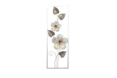 Wanddekoration Blumen mit Rahmen, silberfarben lackiert, 31 x 5 x 90 cm