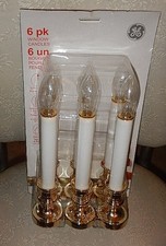 1 Pack 6 GE Window Candles Christmas White Lights, Battery Op 9.25  Gold NEW 