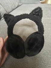 AMERICAN HERITAGE Black Cat Kitty Furry Earmuffs Youth  Plush Sequins Ear Muffs