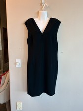 Nine West Women's Black Sheath Dress V-Neck Sleeveless Zip Back Size 16