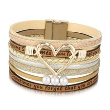 Inspirational Tree of Life Boho Leather Wrap Bracelets for Beige-gold heart