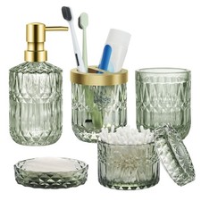 Elegant 5 Pack Green Glass Bathroom Accessory Complete Set,Modern Bathroom Decor