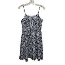 Ann Taylor LOFT Floral Sleeveless Midi Dress Blue Grey Womens Petite Size Small