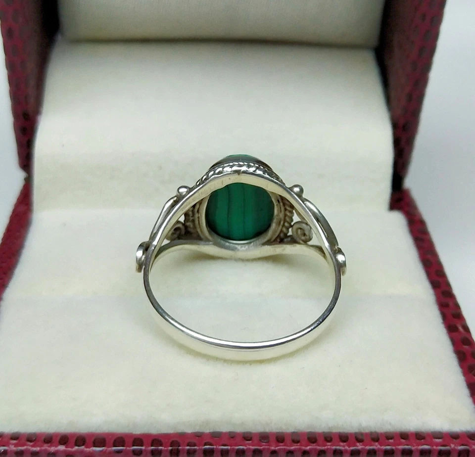 Anel de prata esterlina 925 anel de malaquita anel de pedra preciosa feito à mão joias finas R66 - Imagem 4 de 4