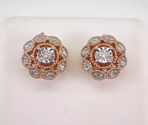 2.00Ct Round Cut Real Moissanite Women Flower Stud Earring 14K Rose Gold Plated - Picture 2 of 7