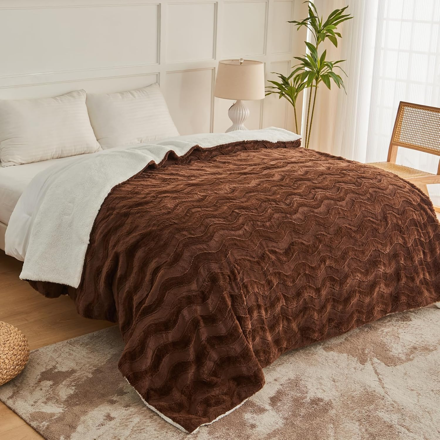 Queen Electric Blanket Dual Control, Warm Soft Faux Rabbit Fur Heating Blanket w